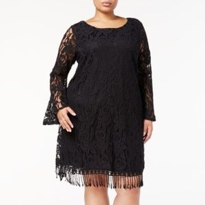 ING brand black dress with lace overlay.